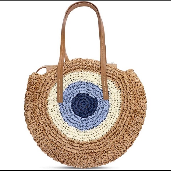 ❤️❤️❤️❤️Tan Basket Straw Top Handle Bag Beach Vacation Shoulder Tote Purse NEW - Picture 3 of 12